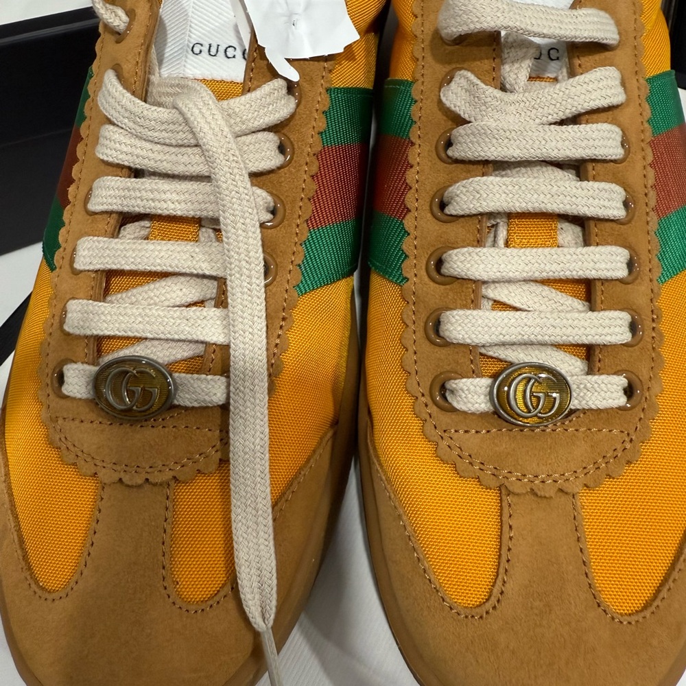 Gucci Men's Vibrant Yellow and Brown Sneakers
